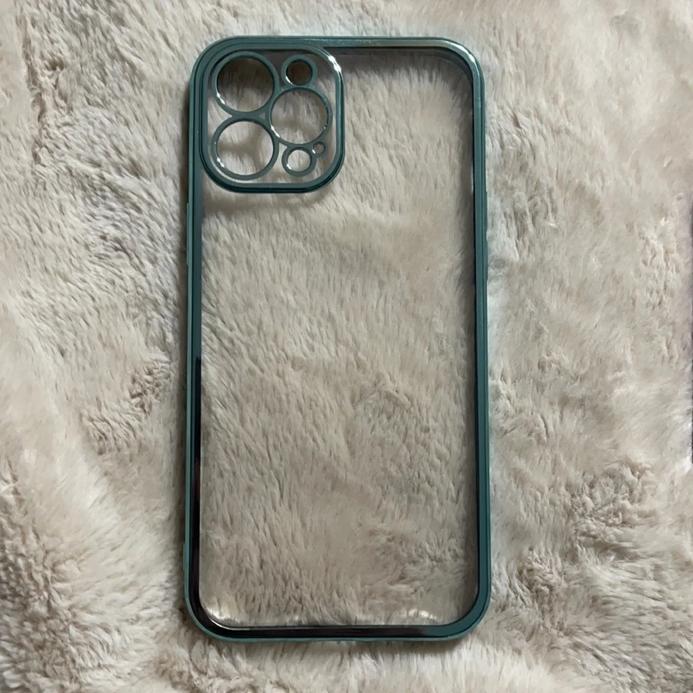 New clear with shiny turquoise phone case - 12 pro max